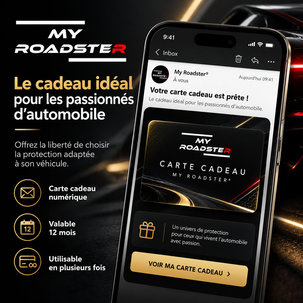 Carte cadeau numérique My Roadster® pour passionné d’automobile