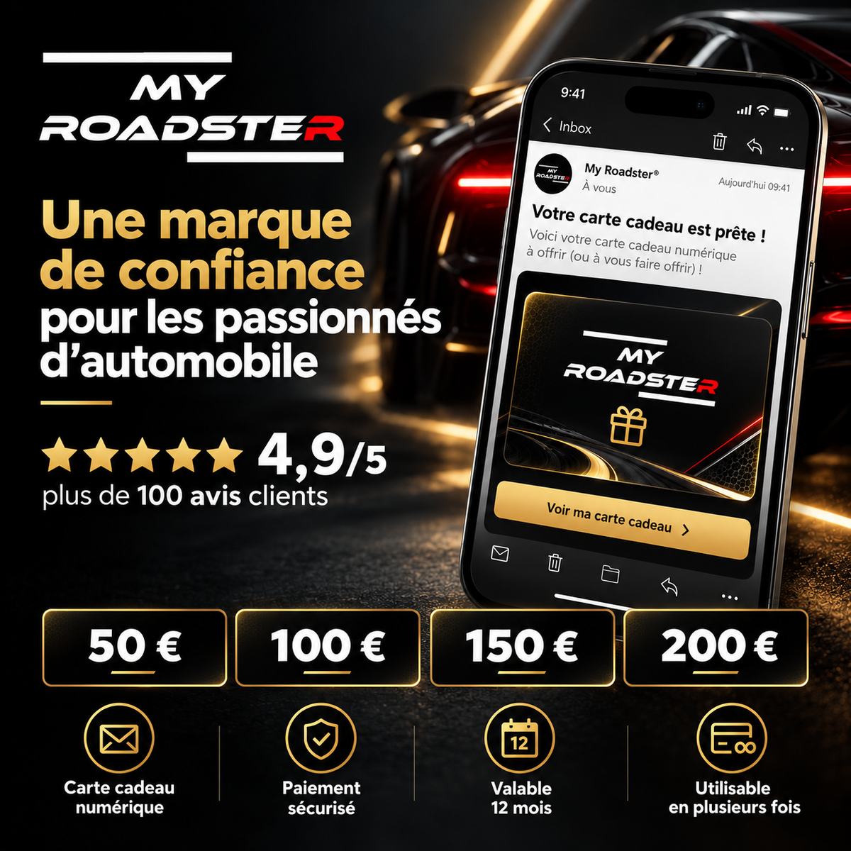 Carte cadeau My Roadster® de 50 à 200 € et avantages de la boutique